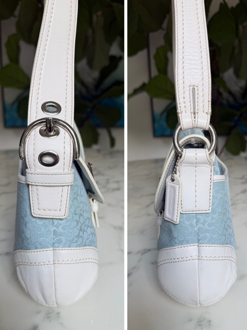 COACH Vintage Y2K Soho Mini Signature Medium Flap Shoulder Bag F109256 Sky Blue - Picture 12 of 16